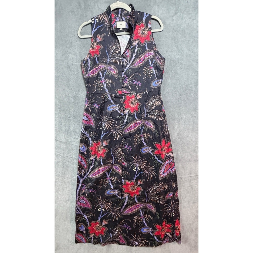 Tuckernuck Dress Womens M Black Floral Maxi Shirt Dress Sleeveless Button Front